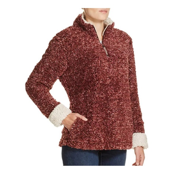 Weatherproof Vintage  Frosty Tipped Sherpa Pullover, Wine XL - Picture 6 of 10